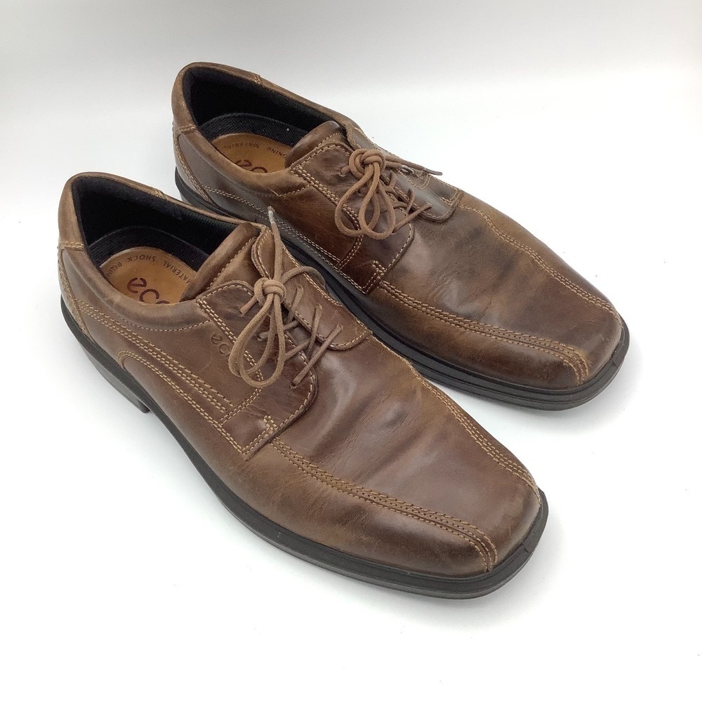 ECCO Helsinki Men's‎ Brown Leather Bicycle Toe Lace-Up Dress Casual Shoes…